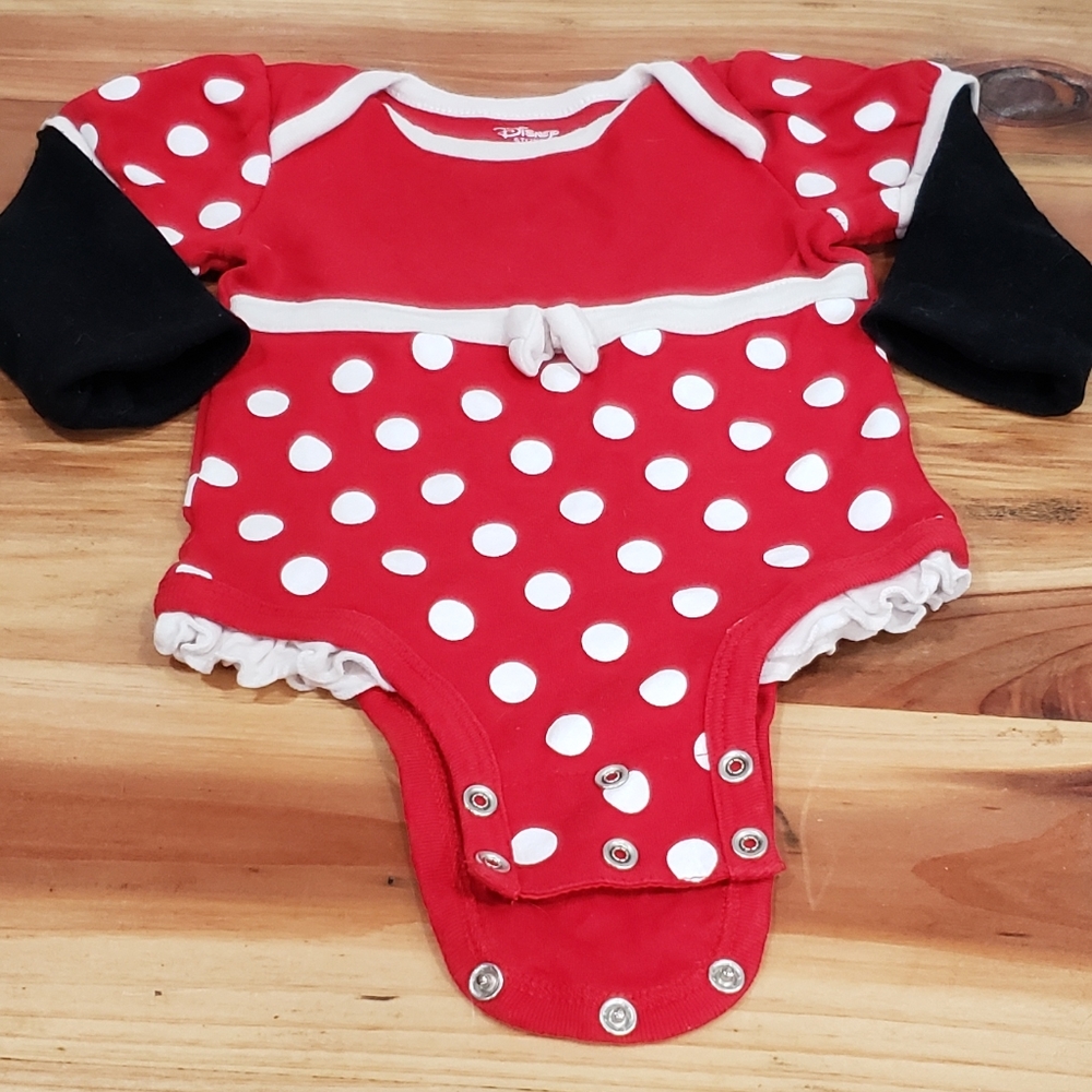 🍓🍄Disney Baby Minnie Mouse Long Sleeve Red Polka Dot Onesie🍓🍄